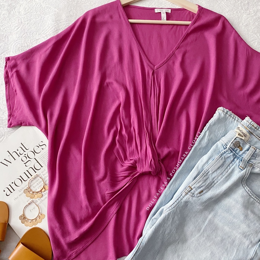Leith Magenta Knotted Front Top